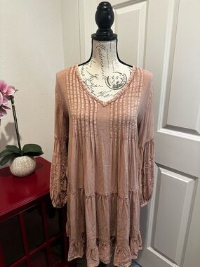 Solitaire Dusty Rose Tiered V-Neck Dress